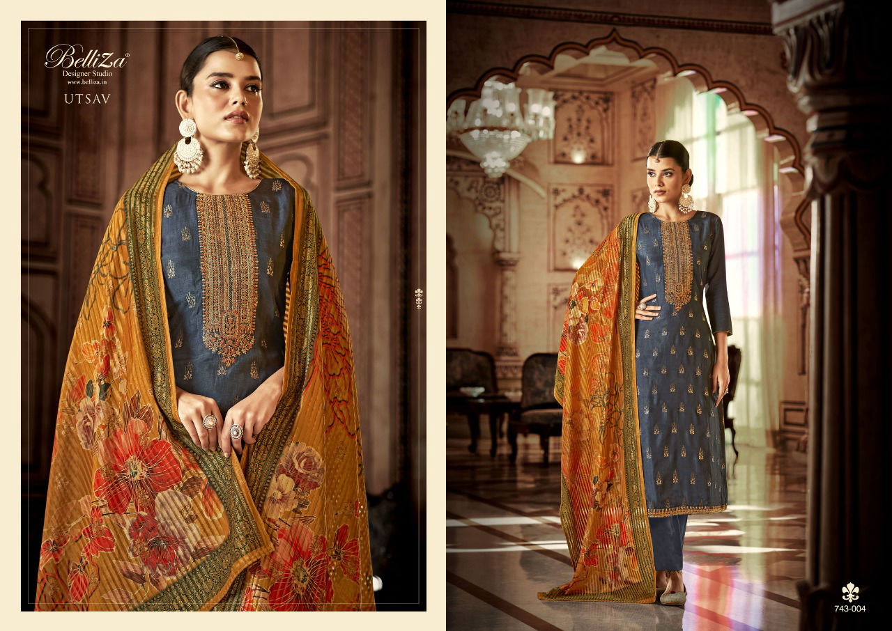 Utsav By Belliza Designer Jacquard Dress Material Catalog